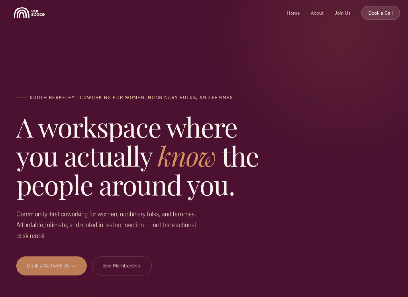 Our Space Berkeley homepage